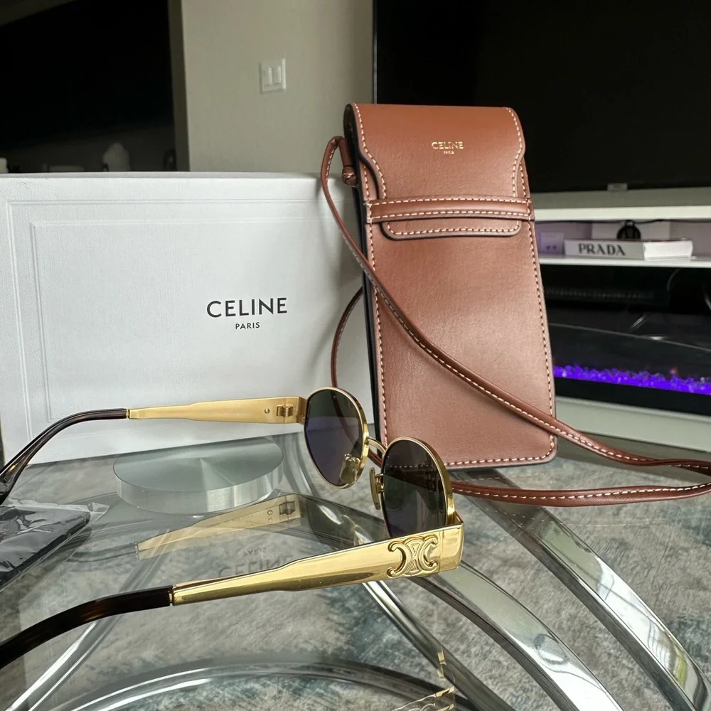 Celine Black and Gold Oval Sunglasses